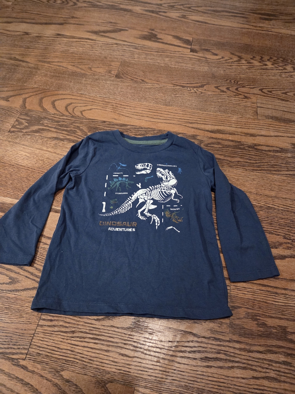 Boys Long-Sleeve Dinosaur Skeleton Tee - Navy